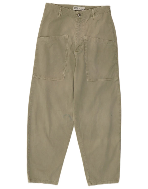 Zara Mujer Pantalones Cargo Holgados De Cintura Alta EU 34 XS W24 L24 Caqui