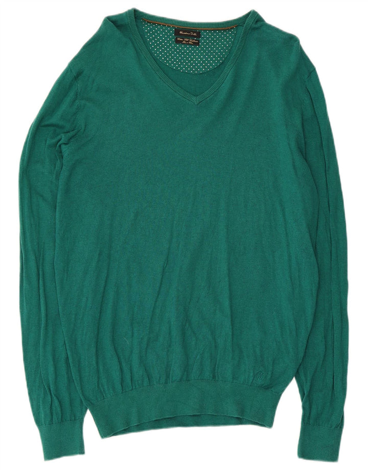 Massimo Dutti Jersey Cuello Pico Hombre Large Verde Algodón