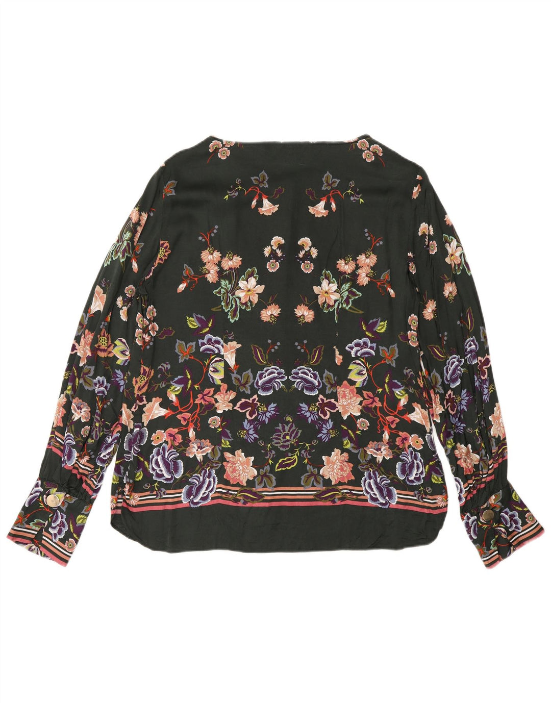 Massimo Dutti Blusa Manga Larga Mujer Top EU 40 Verde Medio Floral
