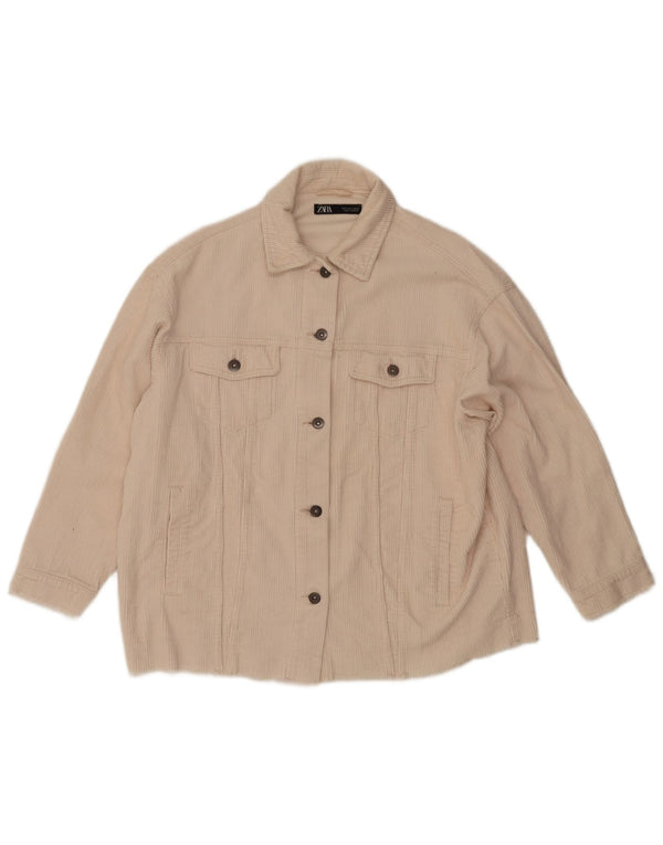 Zara Mujer Chaqueta De Pana Extragrande UK 10 Small Off White Cotton