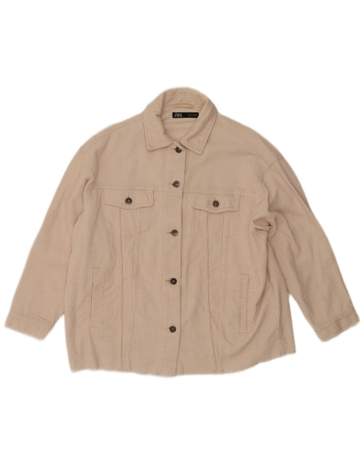 Zara Mujer Chaqueta De Pana Extragrande UK 10 Small Off White Cotton