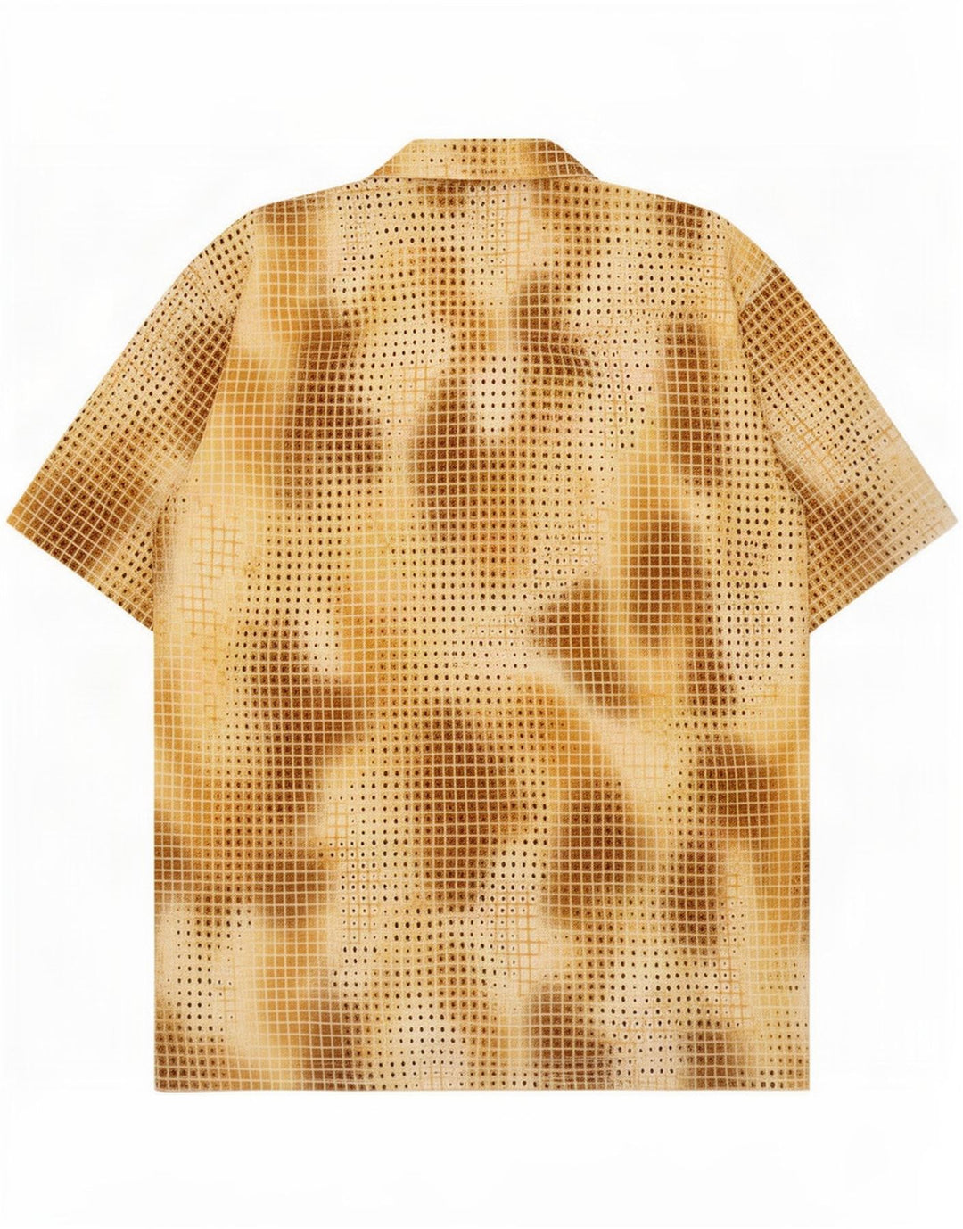 Camisa vintage con estampado abstracto para hombre, poliéster con manchas marrón medio