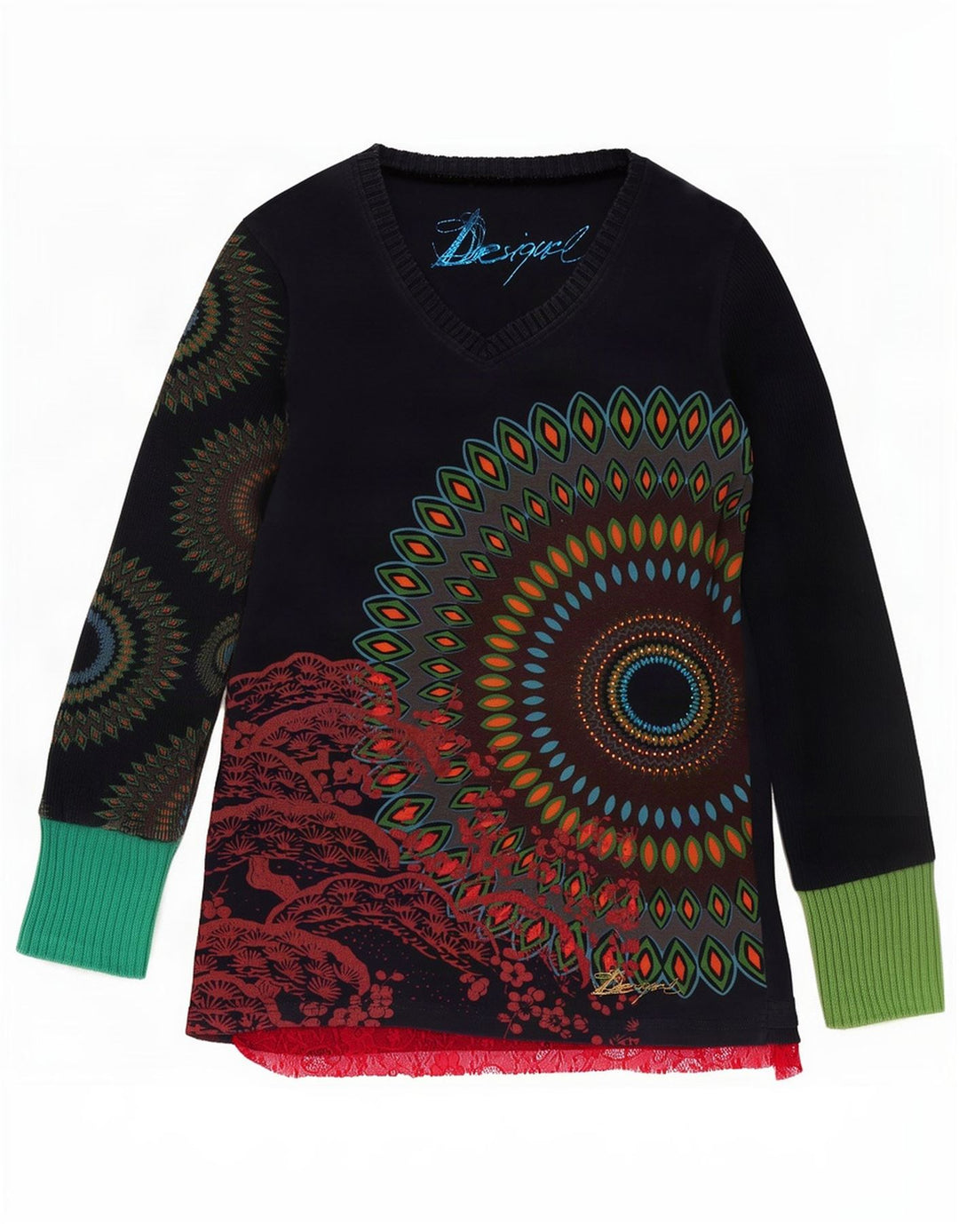 Desigual Blusa con estampado abstracto para mujer Reino Unido 40 Grande Algodón azul marino