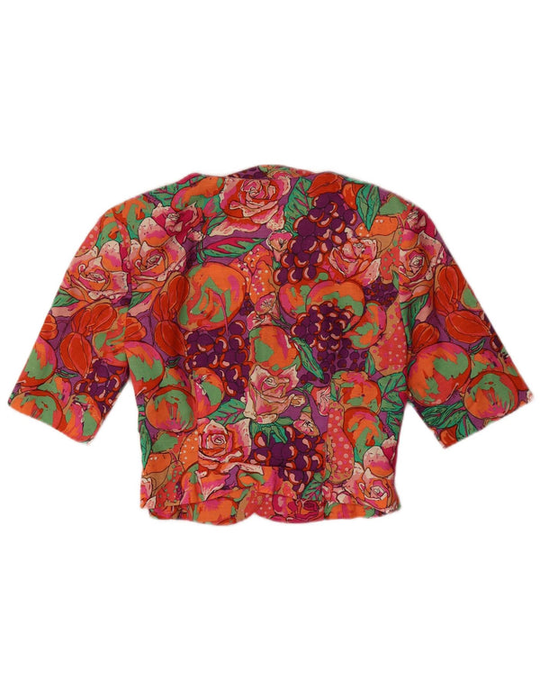Vintage mujer crop camisa blusa Reino Unido 12 medio multicolor floral