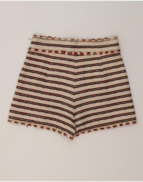 Zara Mujer Pantalones Cortos Chinos De Cintura Alta Pequeño W26 Rayas Beige