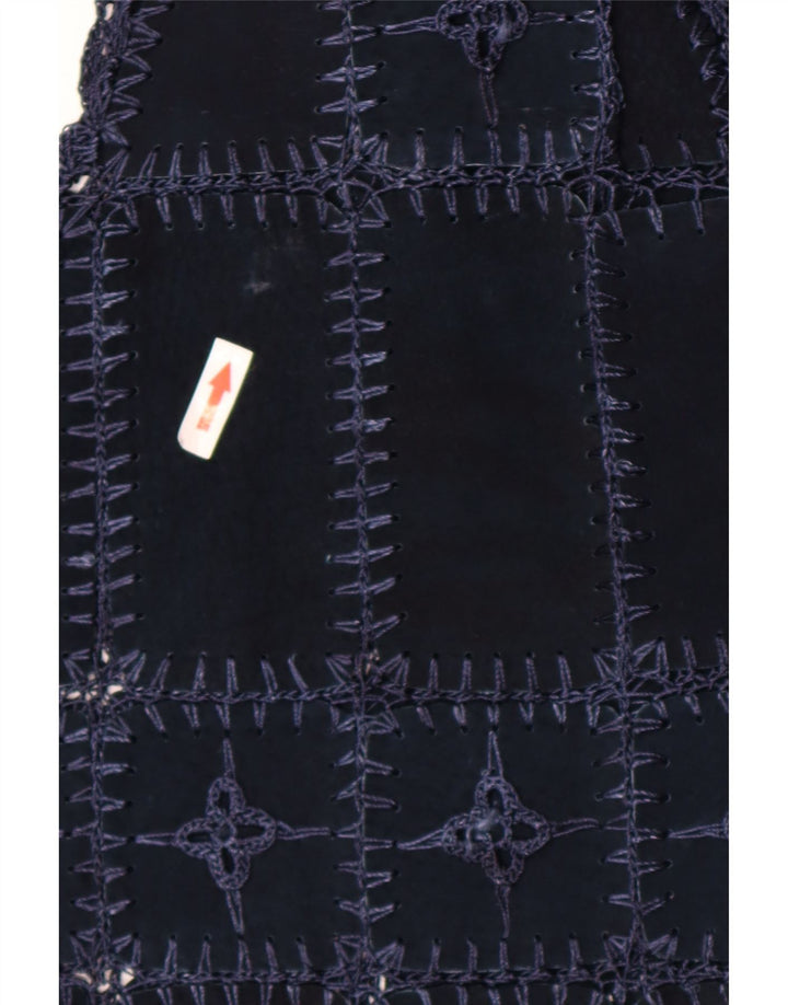 Vintage mujer ante Gilet Reino Unido 14 medio azul marino patchwork