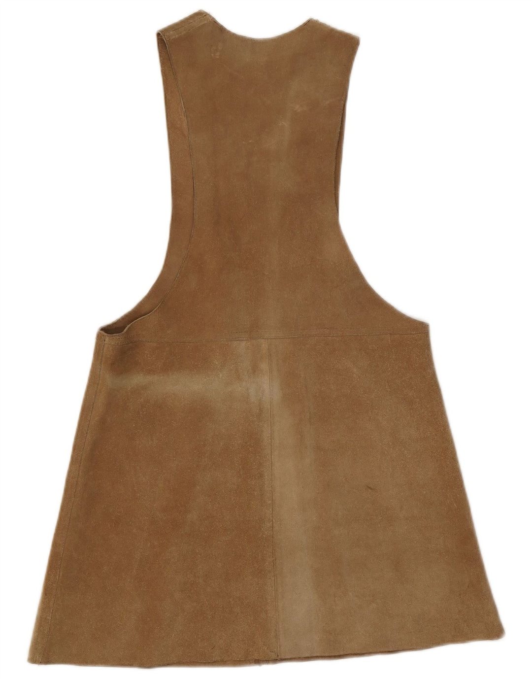 Vintage mujer ante pinafore vestido EU 38 marrón medio