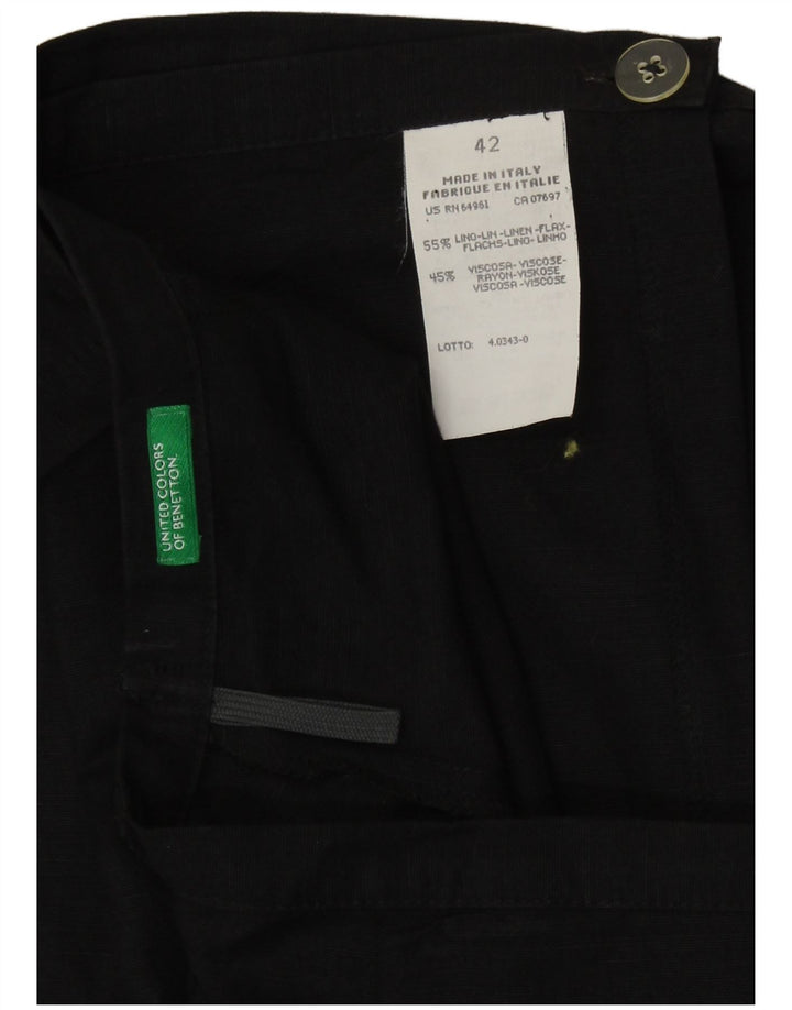 Benetton Falda Cruzada IT 42 Medium W27 Lino Negro Mujer