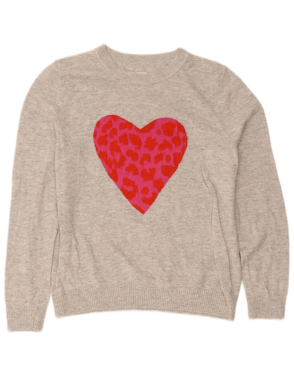 John Lewis Sudadera gráfica para mujer Jumper UK 12 Corazón de algodón gris medio