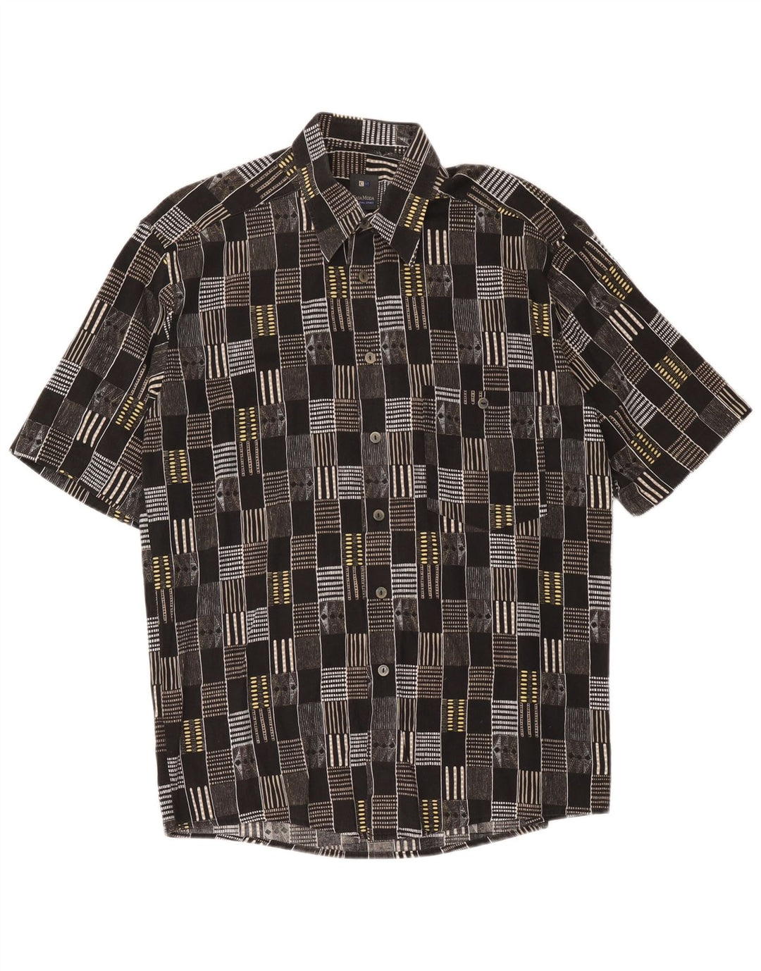 Casa Moda Camisa Manga Corta Hombre Talla 40 Mediana Negro Algodón Geométrico