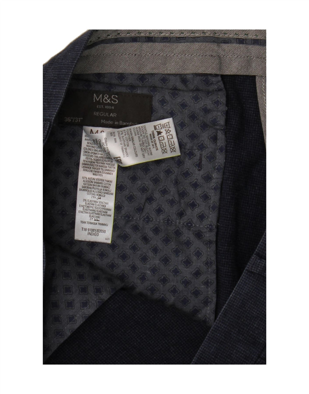 MARKS & SPENCER Mens Regular Chino Trousers W36 L28 Navy Blue Cotton Vintage Marks & Spencer and Second-Hand Marks & Spencer from Messina Hembry 
