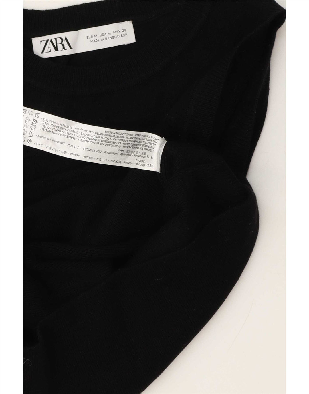 Zara Mujer Crop Vest Top UK 42 Medium Viscosa Negra