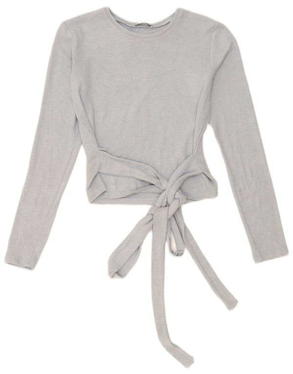 Zara Mujer Crop Top Manga Larga UK 10 Small Azul