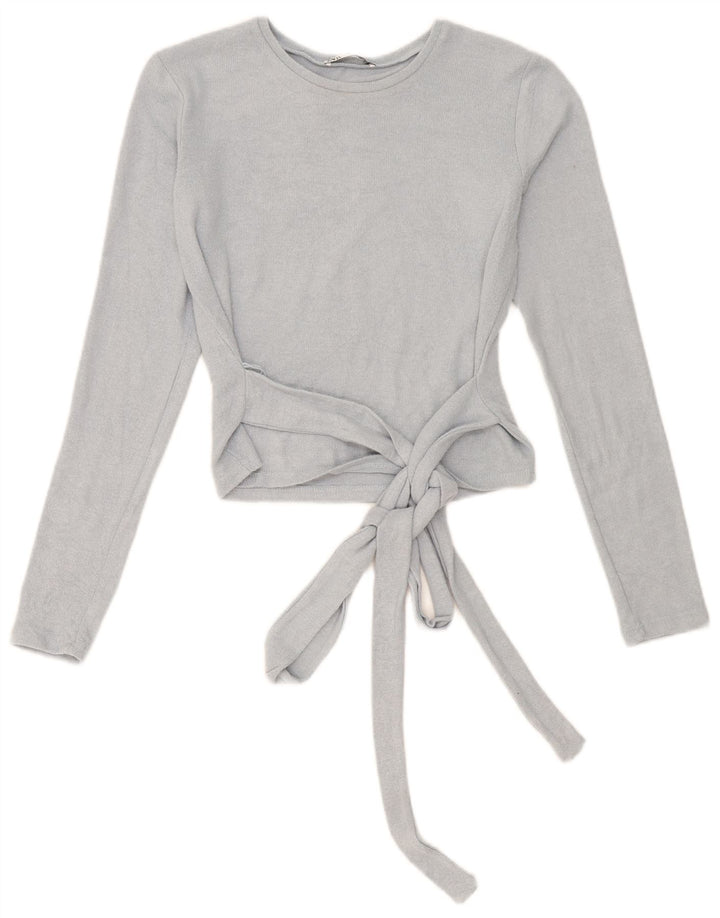 Zara Mujer Crop Top Manga Larga UK 10 Small Azul