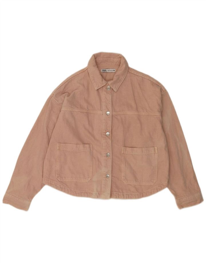 Zara Mujer Chaqueta Vaquera Extragrande UK 44 Algodón Rosa Medio