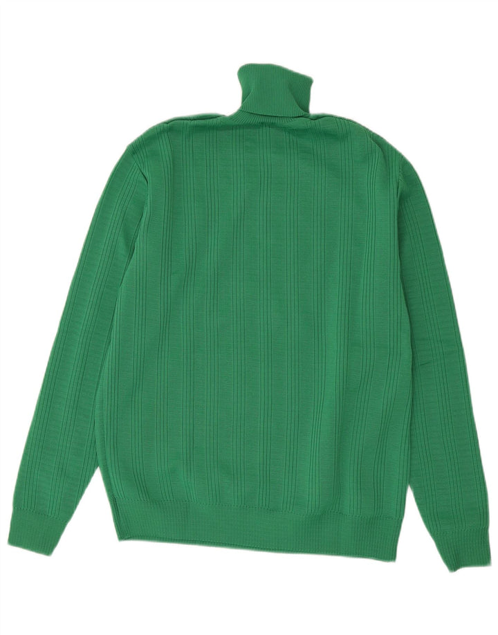 Vintage hombres rollo cuello jersey suéter IT 50 verde medio