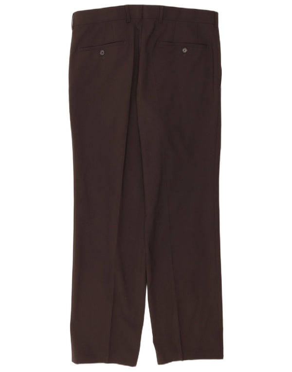 Hugo Boss Pantalón de traje recto para hombre IT 50 Large W34 L32 Lana virgen marrón
