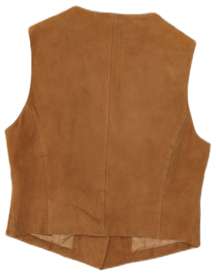 Stefanel Chaleco de ante para mujer UK 42 Cuero beige medio