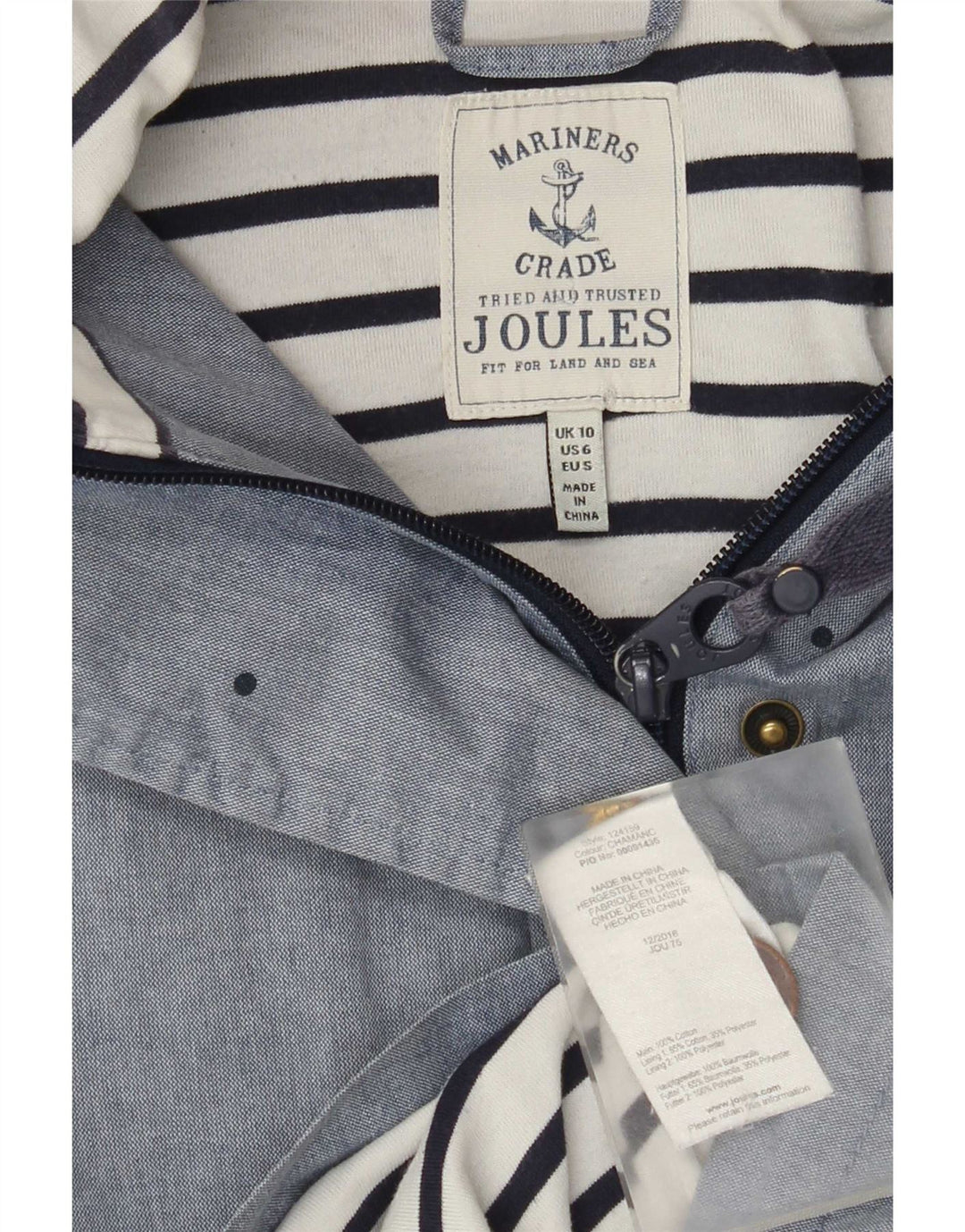 Chaqueta cortavientos extragrande con capucha para mujer Joules UK 10 Small Blue Spotted