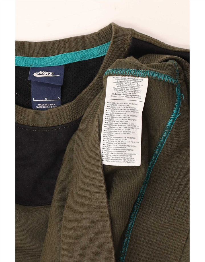 Nike Hombre Sudadera Jumper Large Caqui Colorblock Algodón