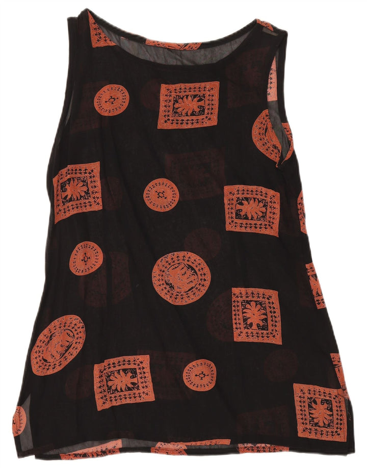Vintage mujer túnica sin mangas Top Reino Unido 12 Patchwork negro medio