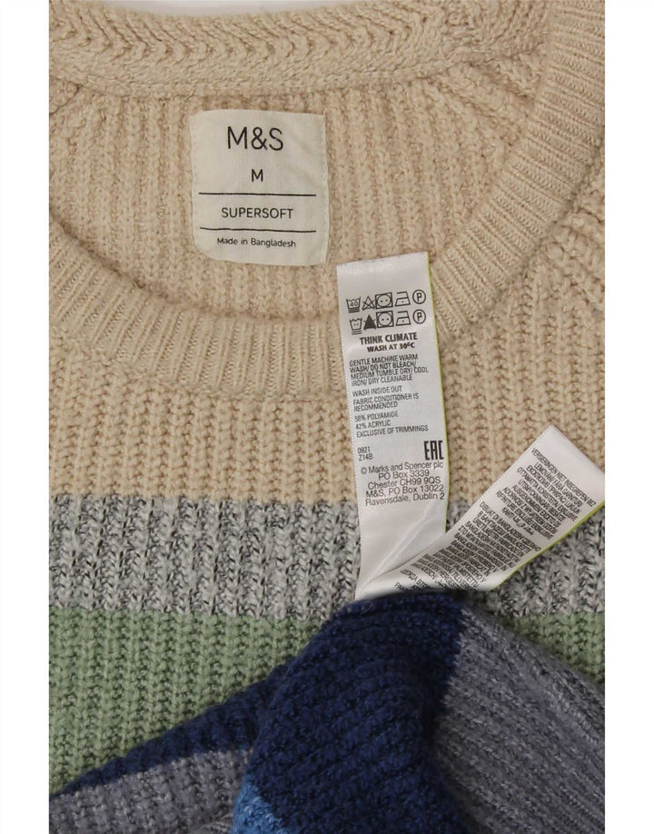 Marks & Spencer - Jersey de cuello redondo para hombre, talla mediana, multicolor, a rayas