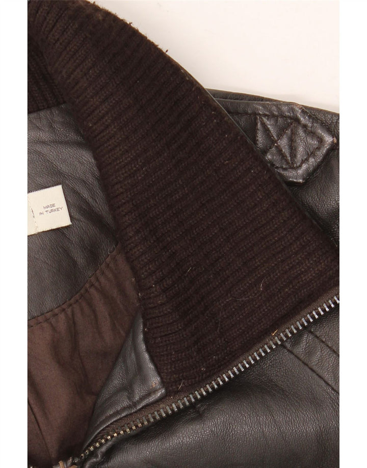 Zara Chaqueta De Cuero Para Mujer UK 10 Small Cuero Marrón