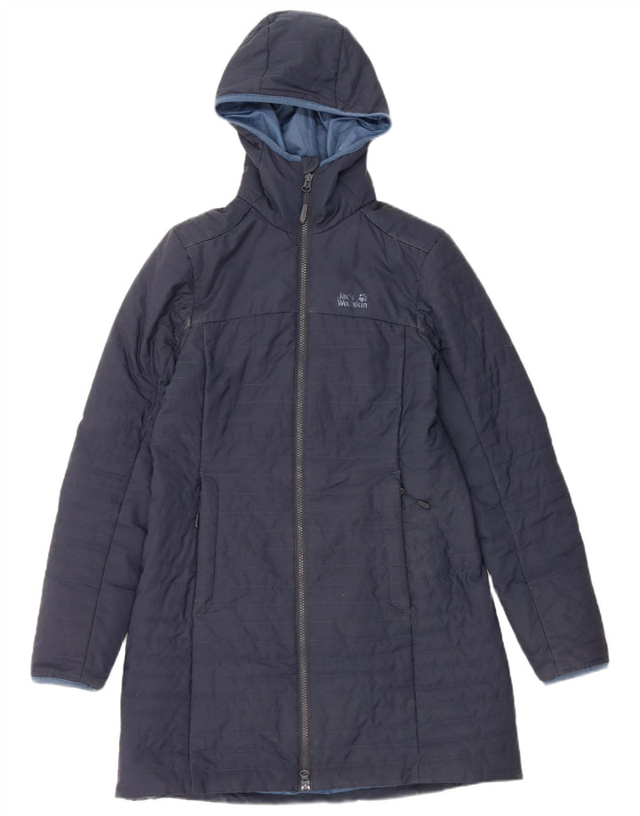JACK WOLFSKIN Abrigo acolchado con capucha para mujer UK 6 XS Azul marino Poliéster