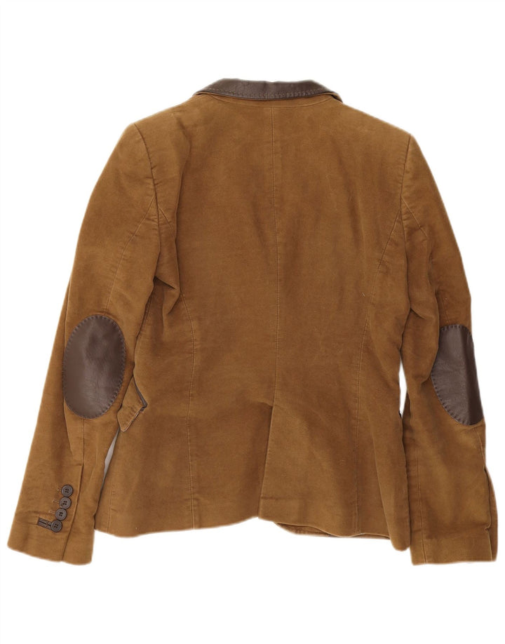 Zara Mujer Chaqueta Blazer De 2 Botones UK 10 Small Marrón Algodón