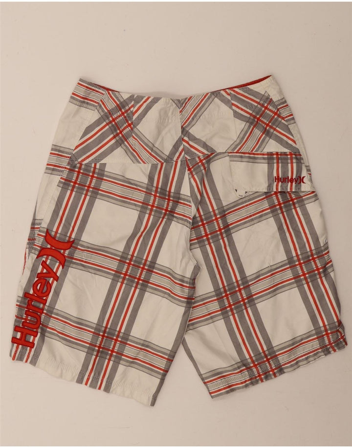 Hurley Bañador con gráfico para hombre, tamaño grande, poliéster a cuadros blancos