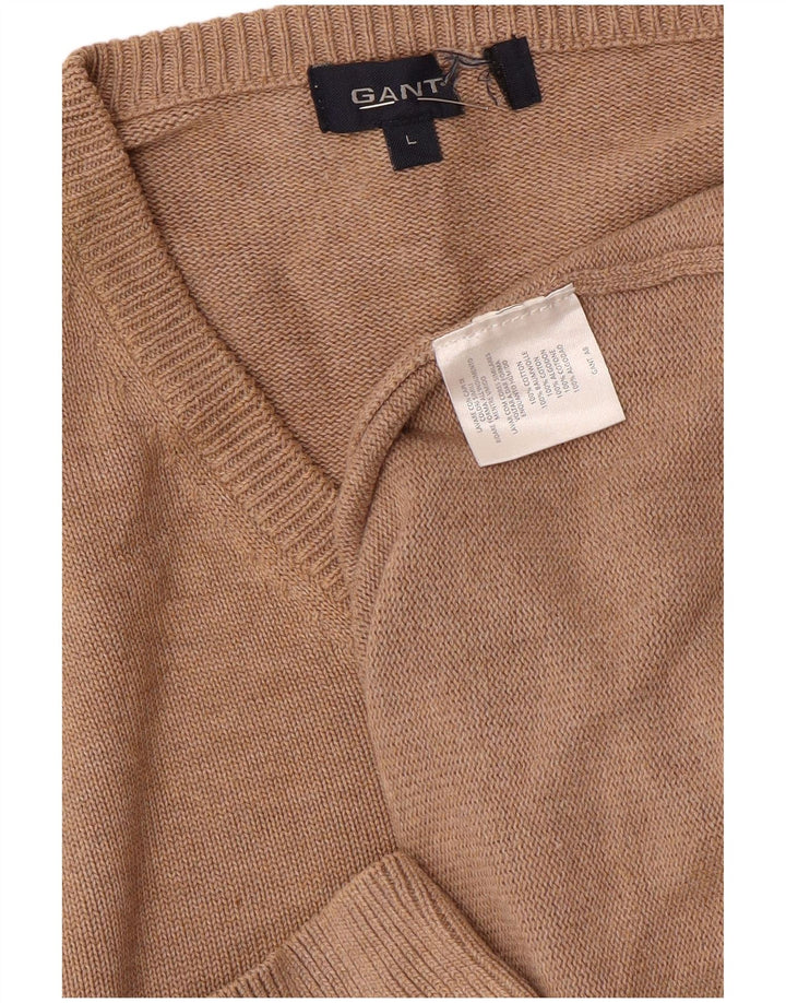 Gant Jersey con cuello en V para hombre, talla grande, algodón marrón