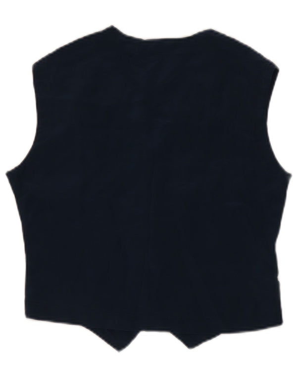 Vintage mujer chaleco Reino Unido 12 medio azul marino seda floral