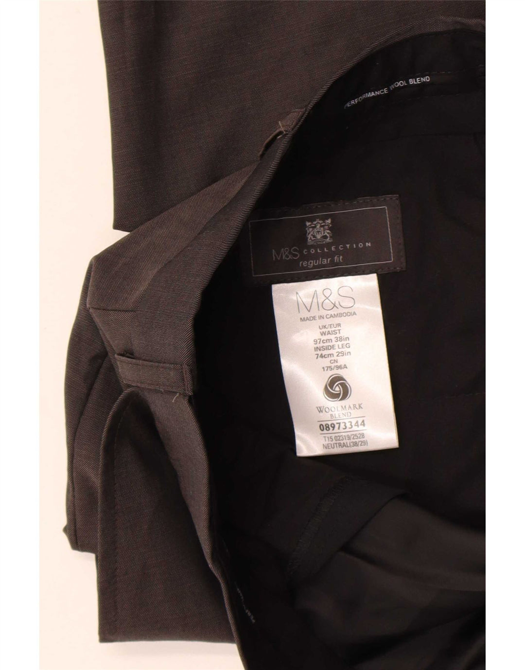 Marks & Spencer Pantalón de traje de corte regular para hombre W36 L29 Lana marrón