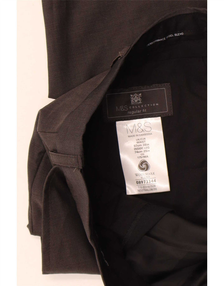Marks & Spencer Pantalón de traje de corte regular para hombre W36 L29 Lana marrón
