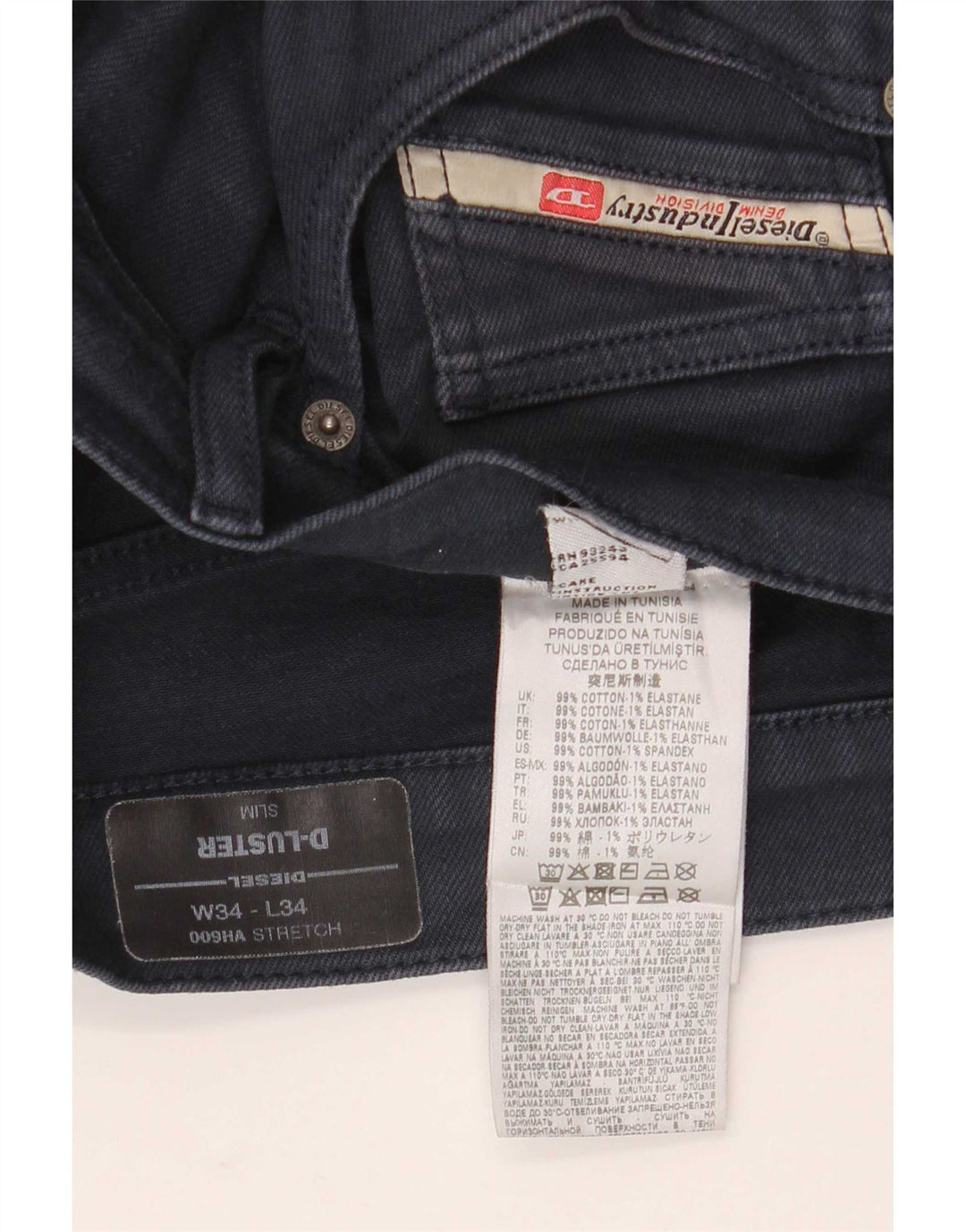 Diesel Hombre D-Luster Slim Jeans W34 L34 Algodón Azul Marino