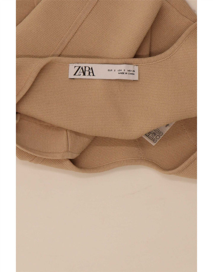 Zara Mujer Top Corto Sin Mangas UK 8 Small Beige Nylon