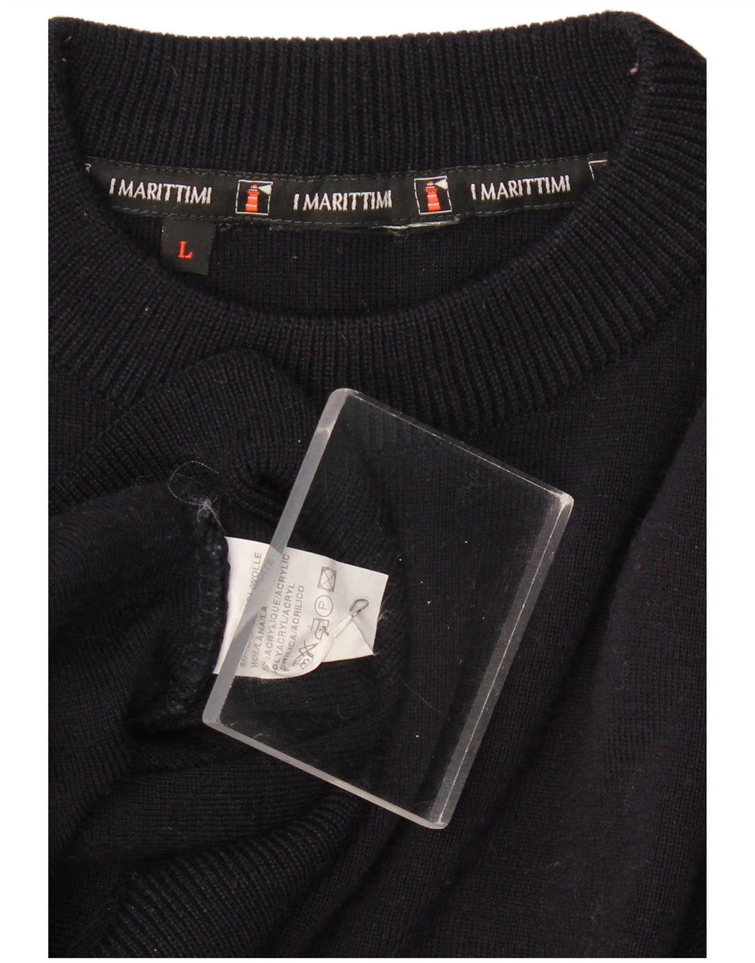 VINTAGE Hombres Crew Neck Jumper Suéter Grande Azul Marino Algodón