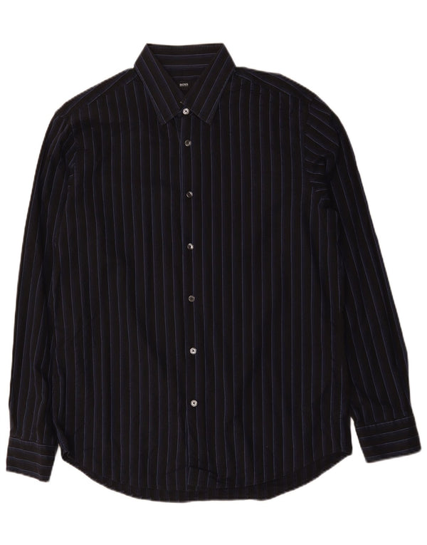 Camisa Hugo Boss Hombre Talla 41 16 Algodón Rayado Negro Grande