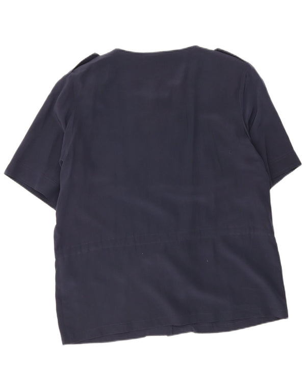 Andrea Mare Blusa de manga corta para mujer UK 44 Mediana Seda Azul Marino