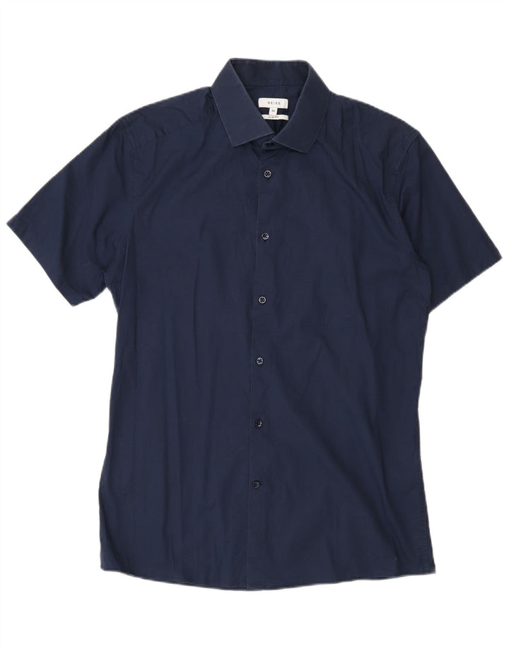 Camisa Reiss Hombre Slim Fit De Manga Corta De Algodón Azul Marino Medio