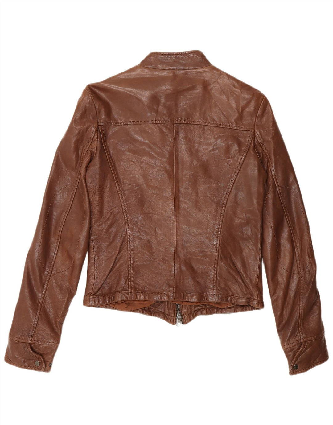 Zara Chaqueta Motera De Cuero Para Mujer UK 42 Marrón Medio