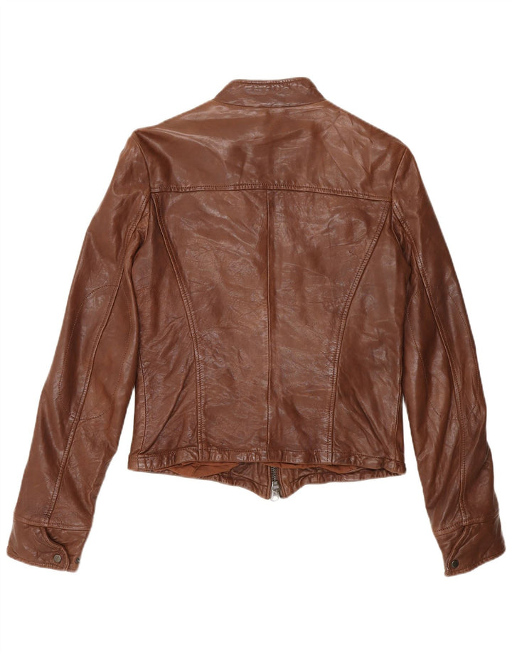 Zara Chaqueta Motera De Cuero Para Mujer UK 42 Marrón Medio