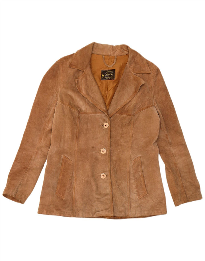 Vintage mujer 3 botones ante Blazer chaqueta Reino Unido 12 marrón medio