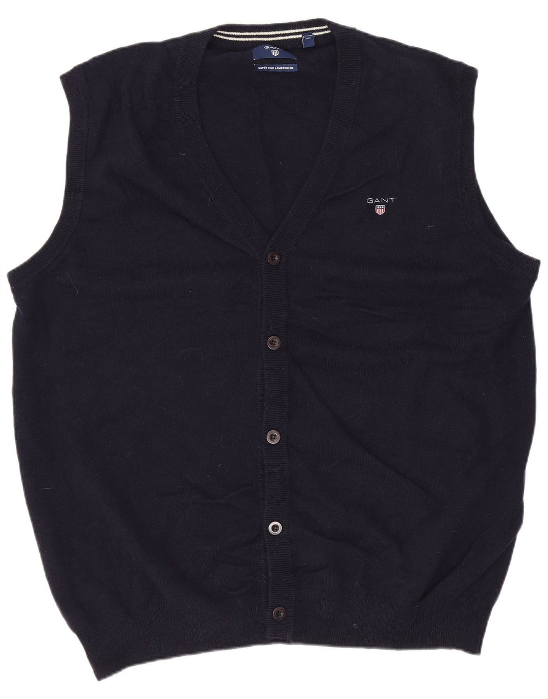 Gant Suéter tipo cárdigan sin mangas para hombre 2XL Lana de cordero azul marino