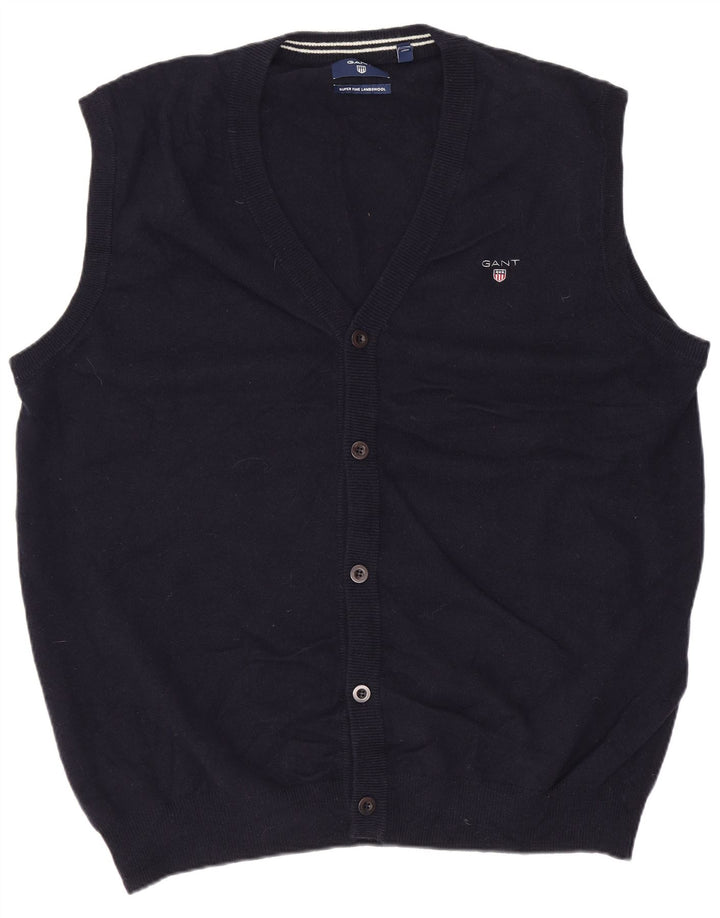 Gant Suéter tipo cárdigan sin mangas para hombre 2XL Lana de cordero azul marino