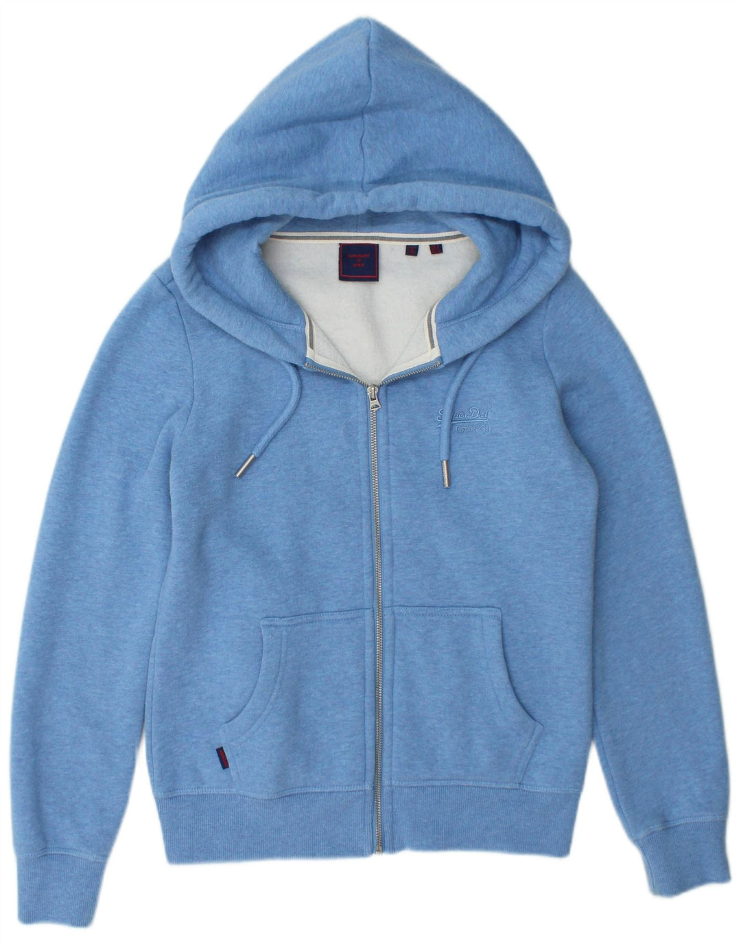SUPERDRY Suéter con capucha y cremallera para mujer UK 10 Small Blue Cotton