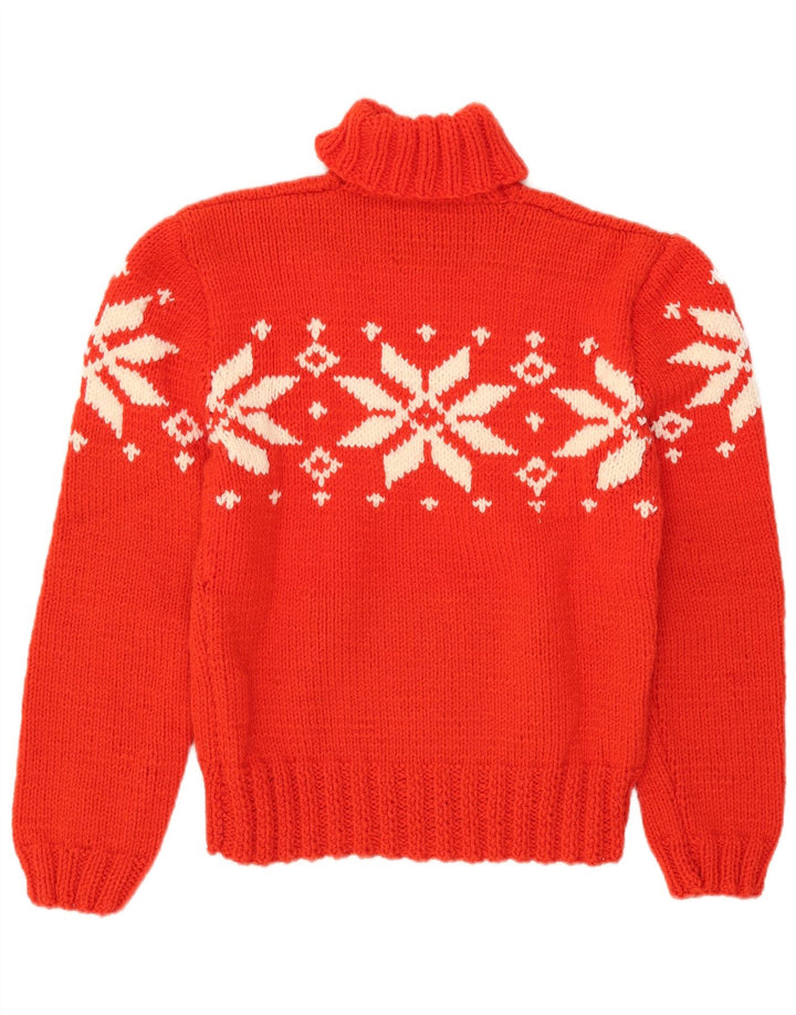 Vintage mujer rollo cuello jersey suéter Reino Unido 12 medio rojo Fair Isle
