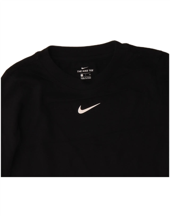Nike Top corto con gráfico para mujer, manga larga, talla S, algodón negro
