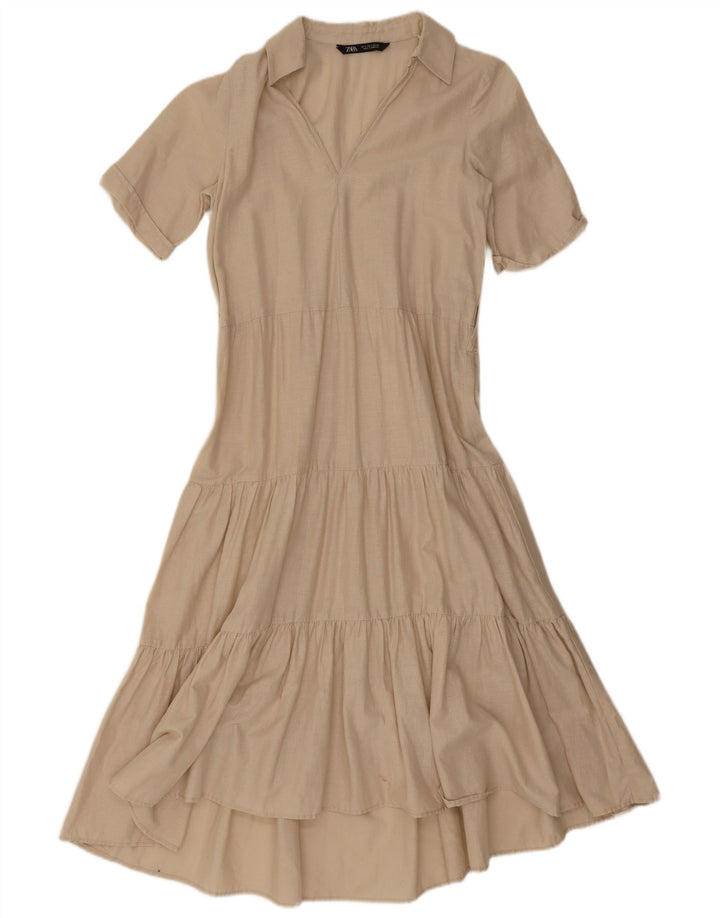 Zara Mujer Vestido Acampanado UK 40 Small Beige