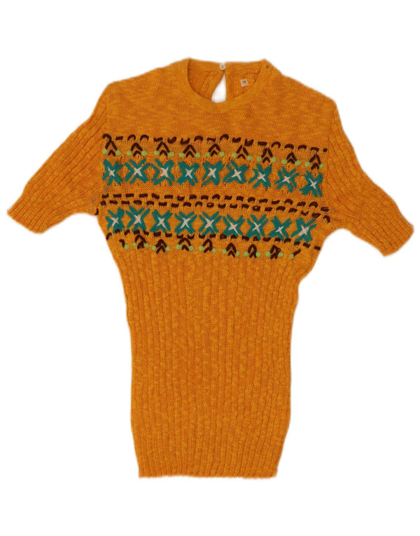 Blusa de punto vintage para mujer Top IT 48 XL Amarillo Fair Isle